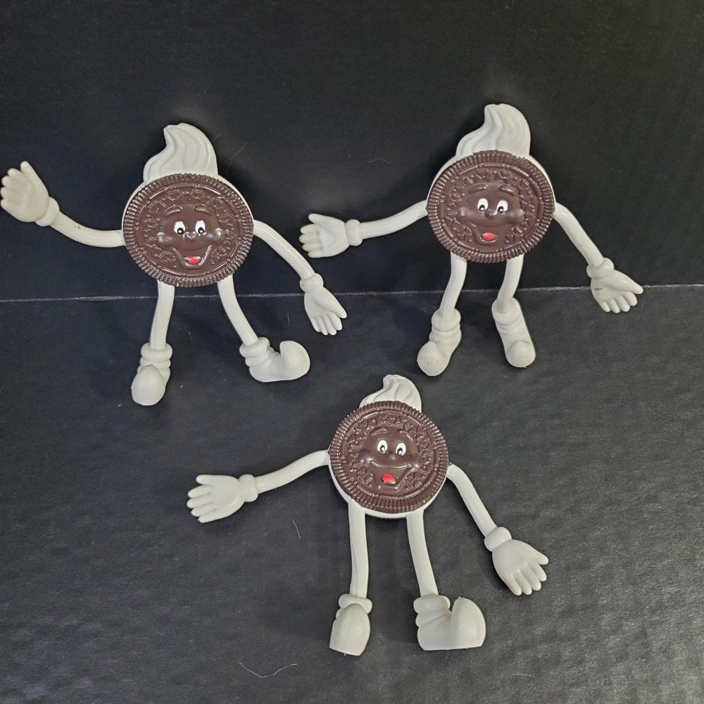 VTG Nabisco Oreo Cookie Bendy Promotional Food Toy Lot X 3 Bendable Arms Legs